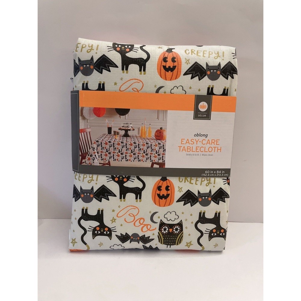 Plaid Vinyl Tablecloth 60x84 Orange Black Halloween Rectangle Oblong -NEW
